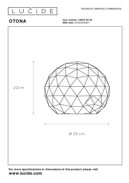 Lucide OTONA - Tafellamp - Ø 25 cm - 1xE27 - Zwart - technisch